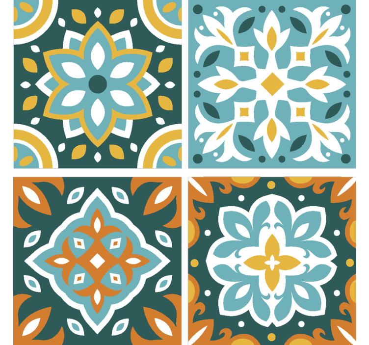 Papel tapiz azulejos azules turquesa - TenVinilo