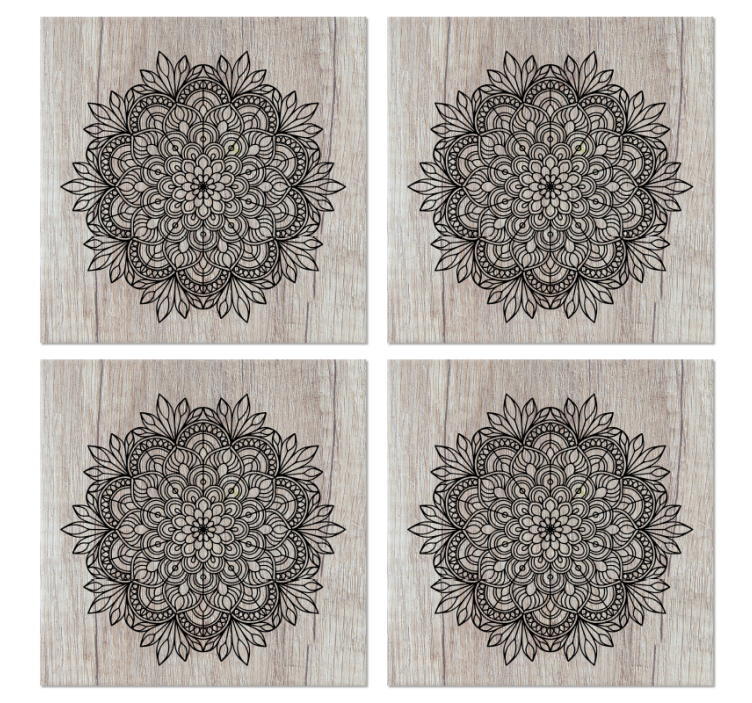 Papel tapiz azulejos mandala negro sobre madera - TenVinilo