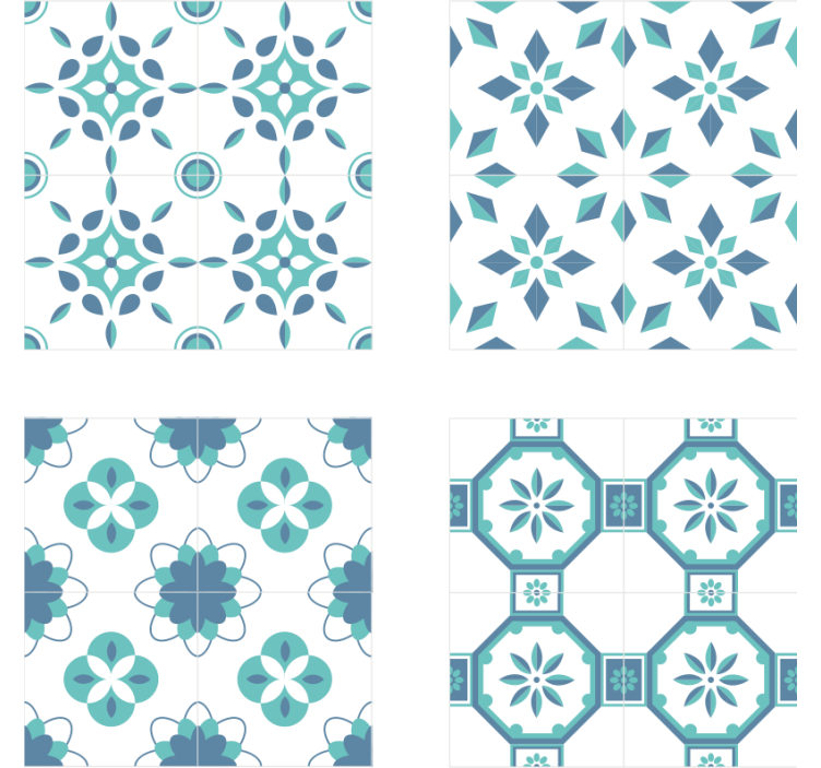 Papel tapiz azulejos patrón floral - TenVinilo
