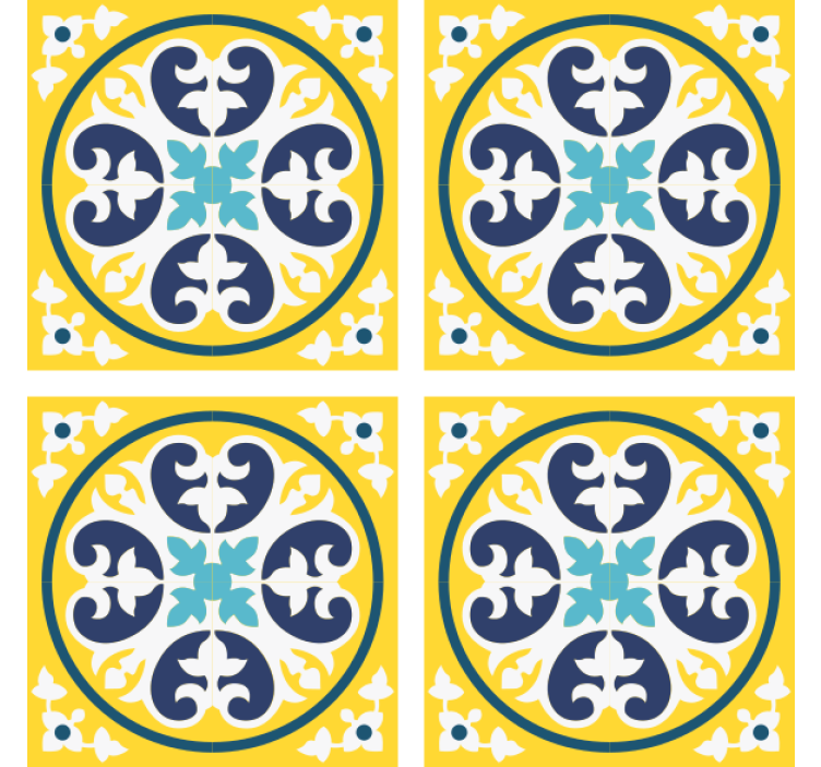 Papel tapiz azulejos patrón floral cerámico - TenVinilo