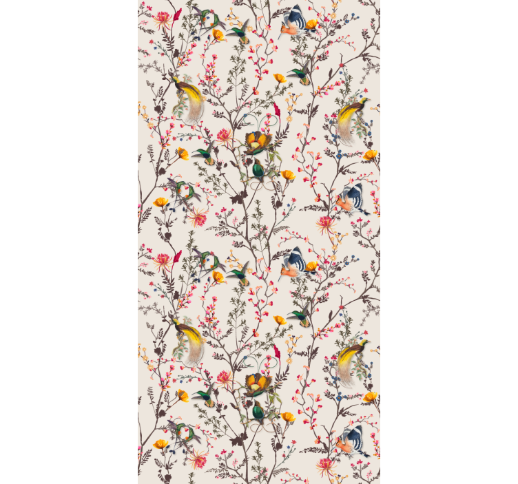 Papel tapiz árboles aves y flores - TenVinilo