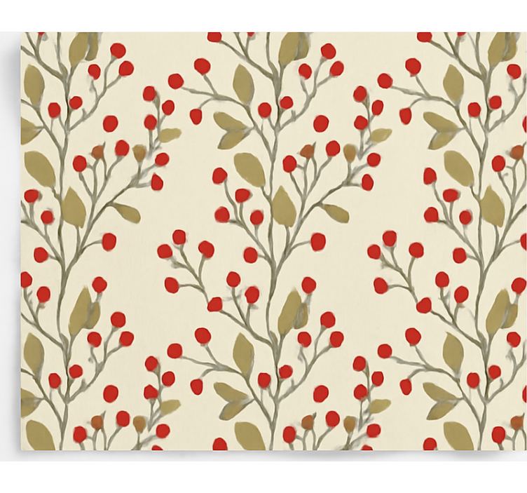 Papel tapiz comedor hojas florales de bayas - TenVinilo