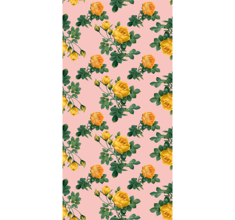 Papel tapiz comedor patrón de rosas amarillas - TenVinilo