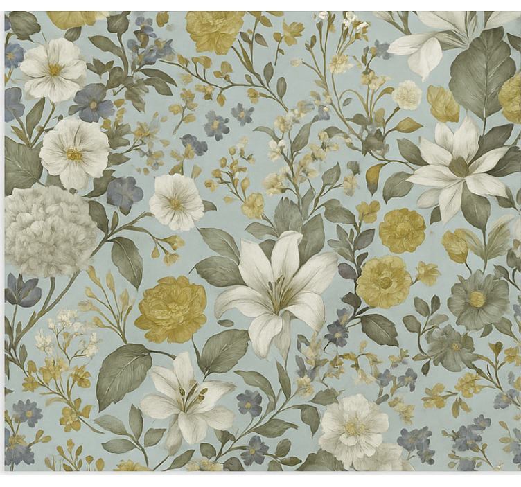 Papel tapiz comedor flores en tonos oliva - TenVinilo