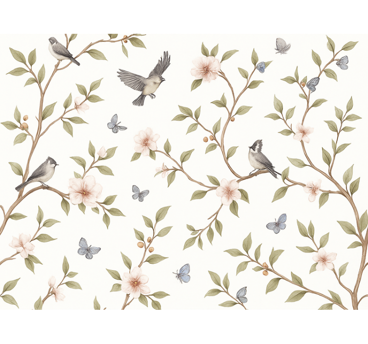 Papel tapiz pájaros pájaro flor vintage - TenVinilo