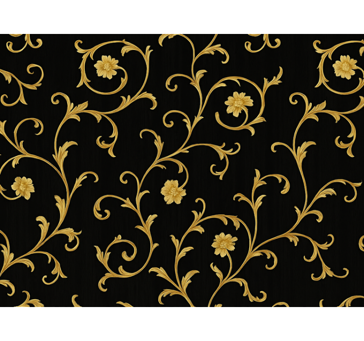 Papel tapiz barroco scroll dorado noche negra - TenVinilo