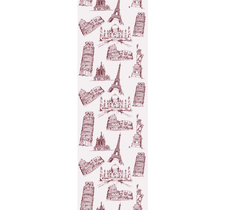 Papel tapiz para recámara patrón de monumentos famosos - TenVinilo