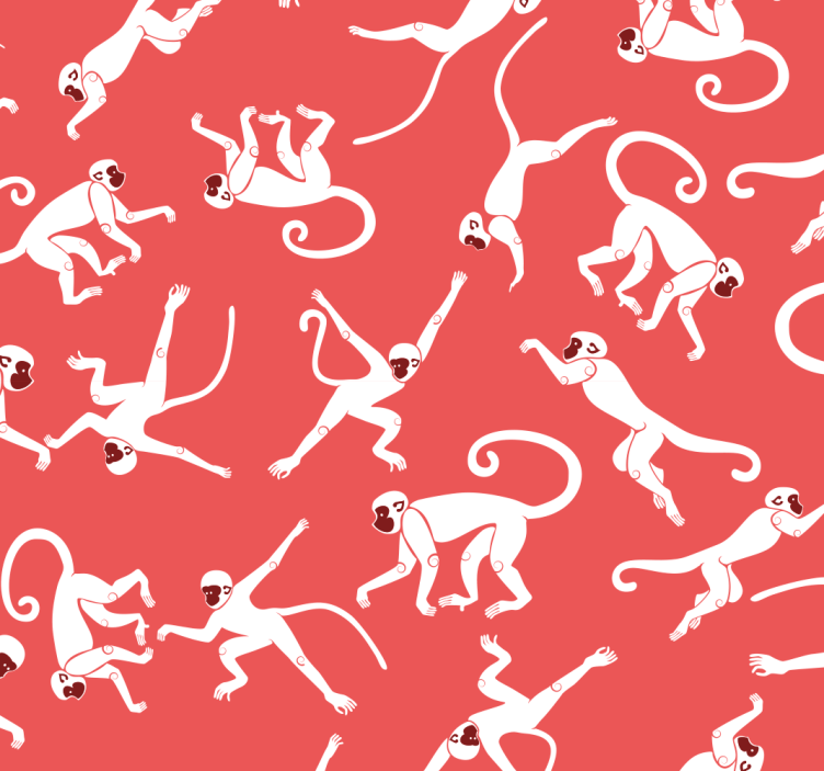 Papel pintado rojo de selva con monos - TenVinilo