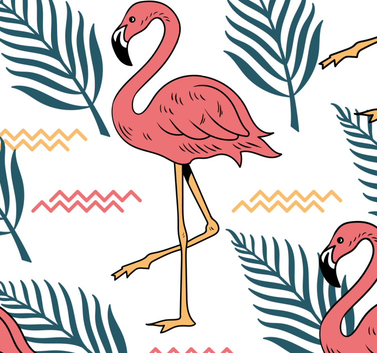 Papel tapiz pájaros estampado tropical de flamencos - TenVinilo