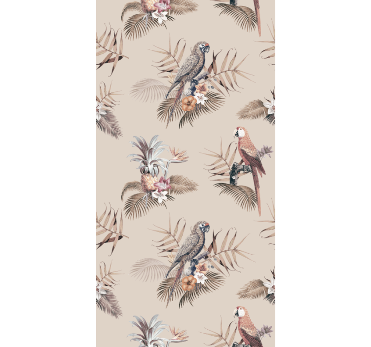 Papel pintado flores Ilustración tropical guacamayo - TenVinilo