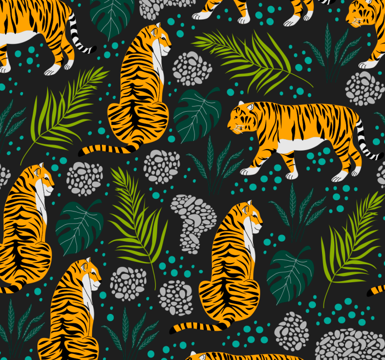 Papel tapiz animales patrón de tigre tropical - TenVinilo