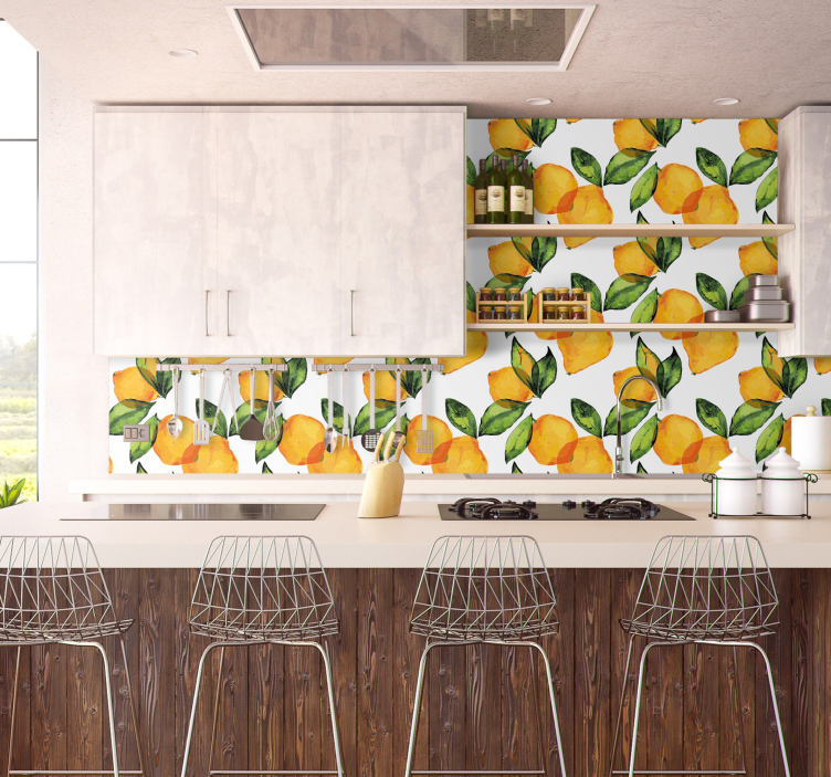 Papel tapiz ornamental estilo Mediterráneo con Limón - TenVinilo