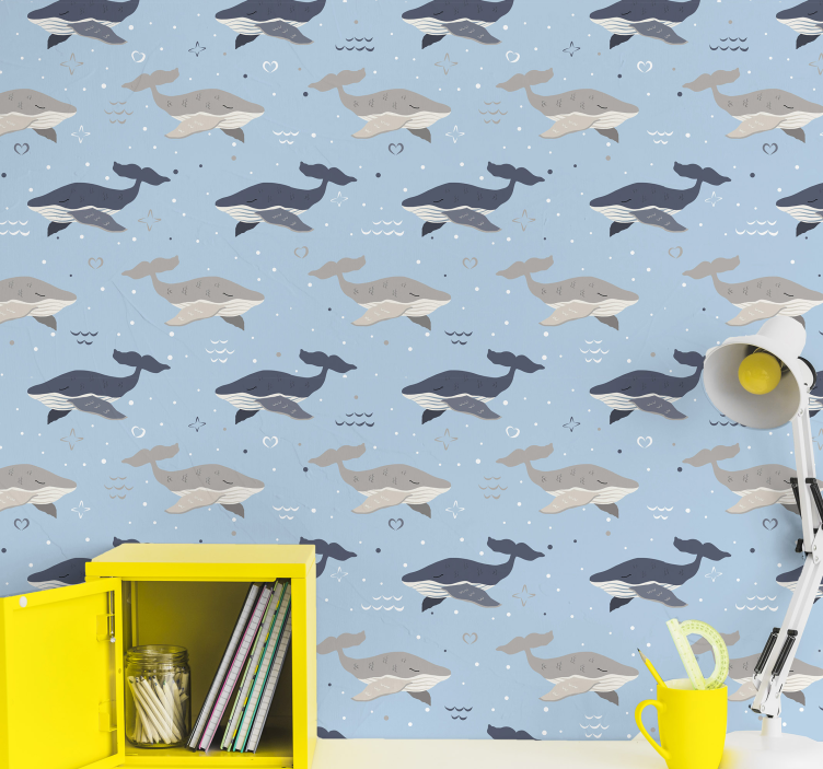 Papel tapiz animales interior con estampado de ballenas - TenVinilo