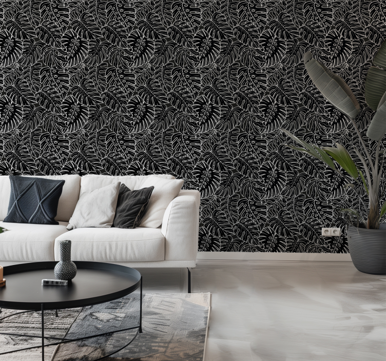 Papel tapiz negro hojas grandes - TenVinilo