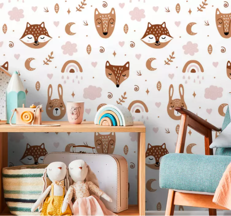 Papel habitación infantil animales lindos y arcoíris - TenVinilo