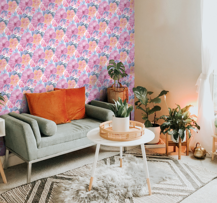 Papel pintado floral Malva acuarela - TenVinilo