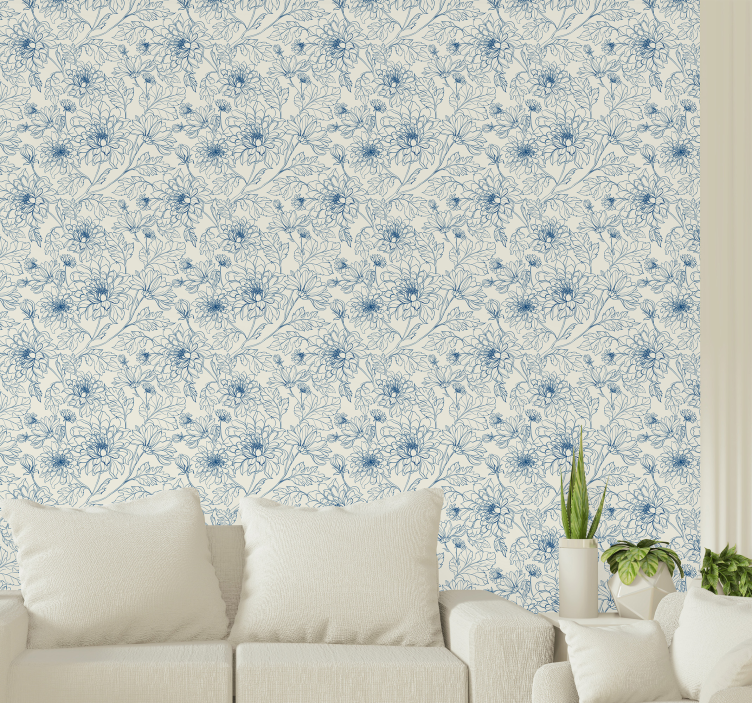 Papel pintado de planta hojas azules - TenVinilo