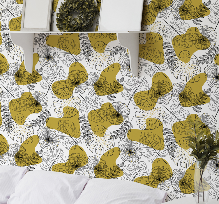 Papel pintado hojas tropicales doradas - TenVinilo