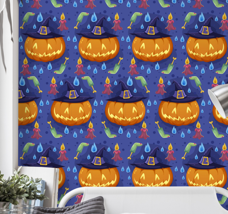 Papel pintado infantil calabazas de Halloween - TenVinilo