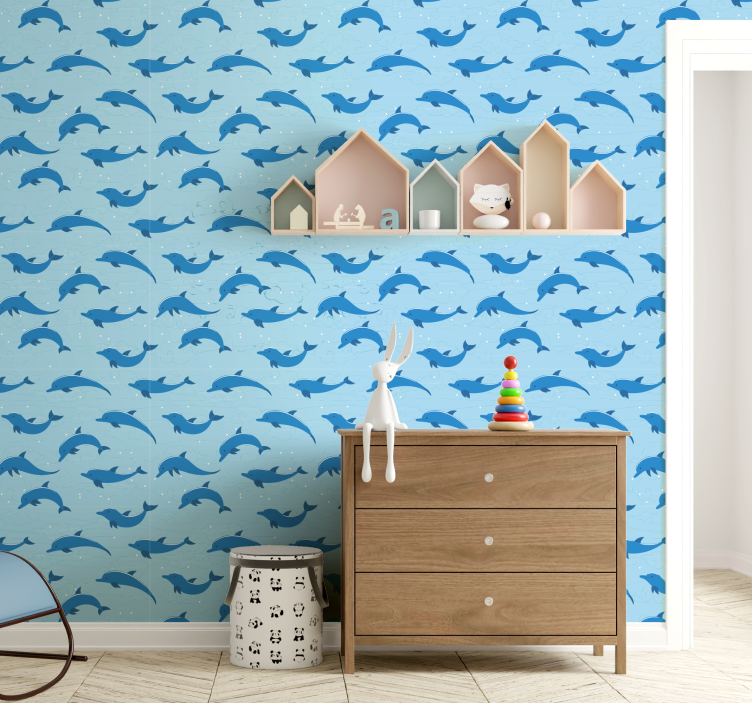 Papel pintado infantil delfines nadando - TenVinilo