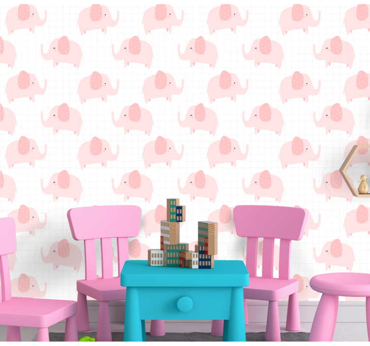 Papel pintado infantil Elefantes rosados - TenVinilo