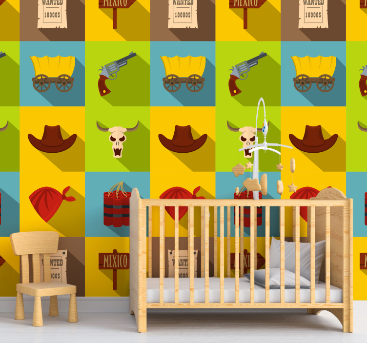 Papel pintado infantil motivos vaqueros - TenVinilo