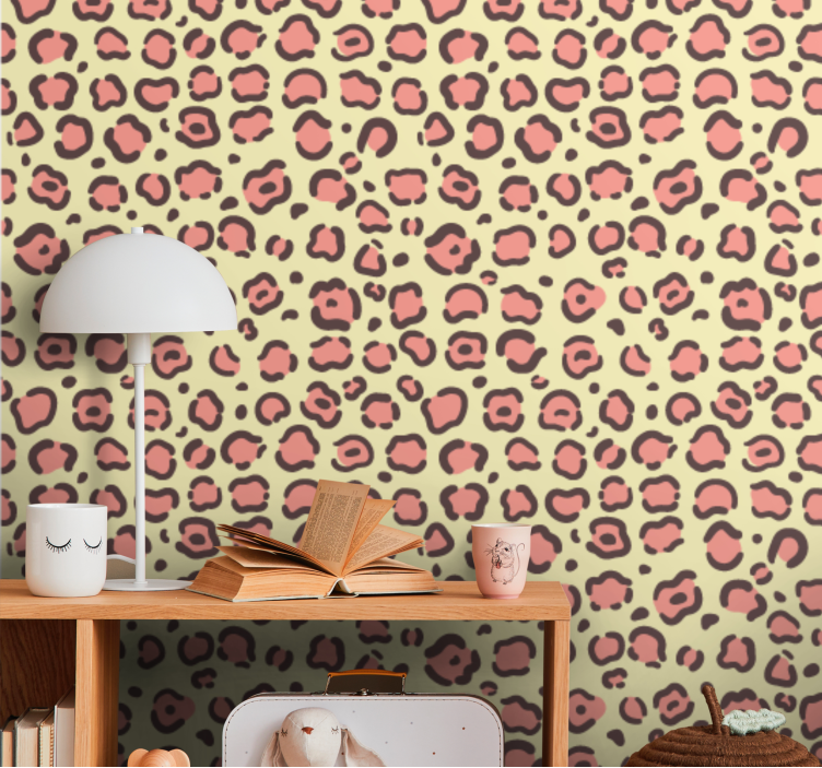 Papel pintado infantil Patrón de piel de leopardo amarillo y rosa - TenVinilo