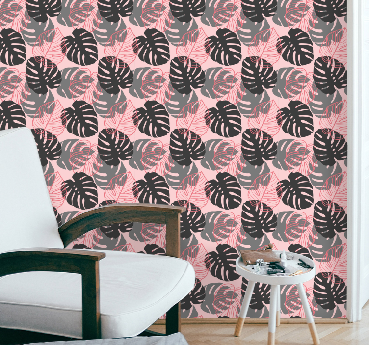 Papel pintado Monstera rosa y gris - TenVinilo