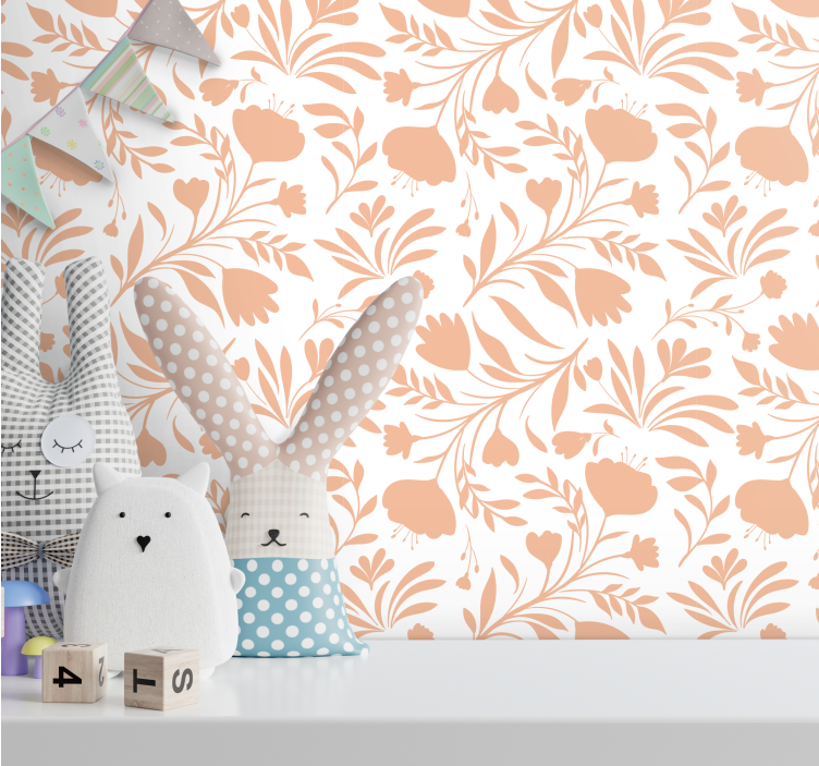 Papel pintado naturaleza Patrón de hojas vintage rosa - TenVinilo