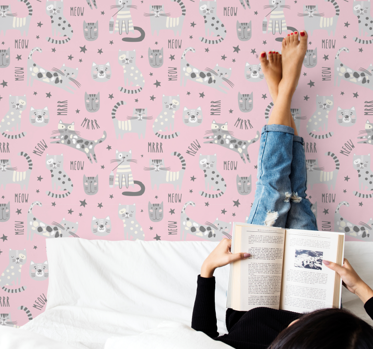 Papel pintado nórdico gatos grises - TenVinilo