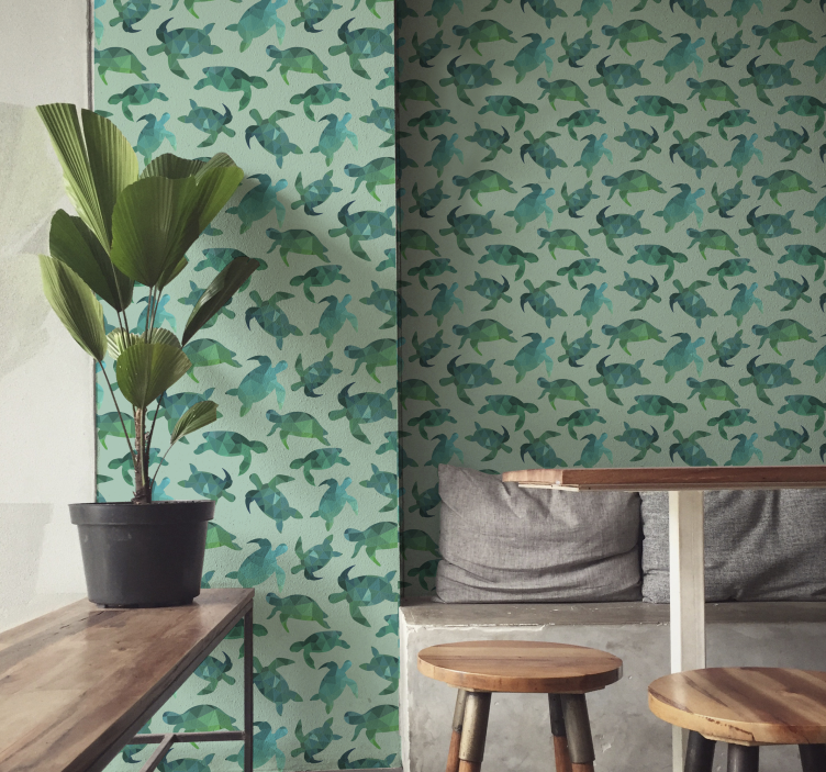 Papel pintado verde tortugas verdes - TenVinilo