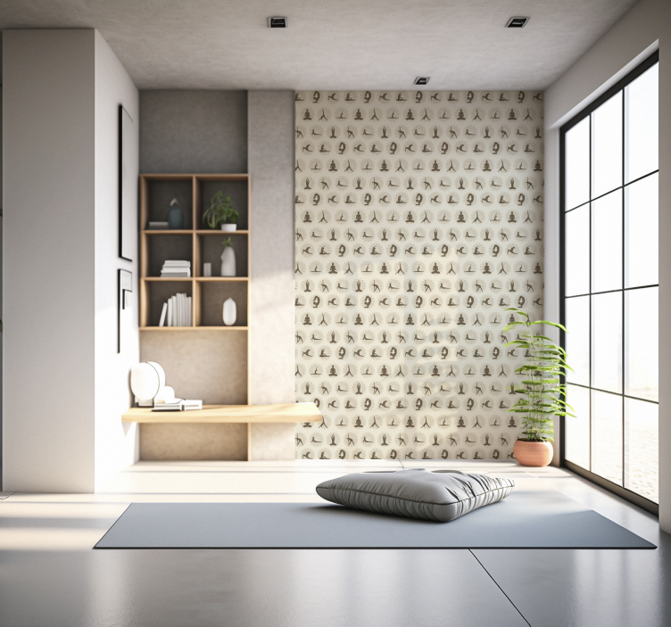 Papel tapiz beige iconos de yoga marrones - TenVinilo