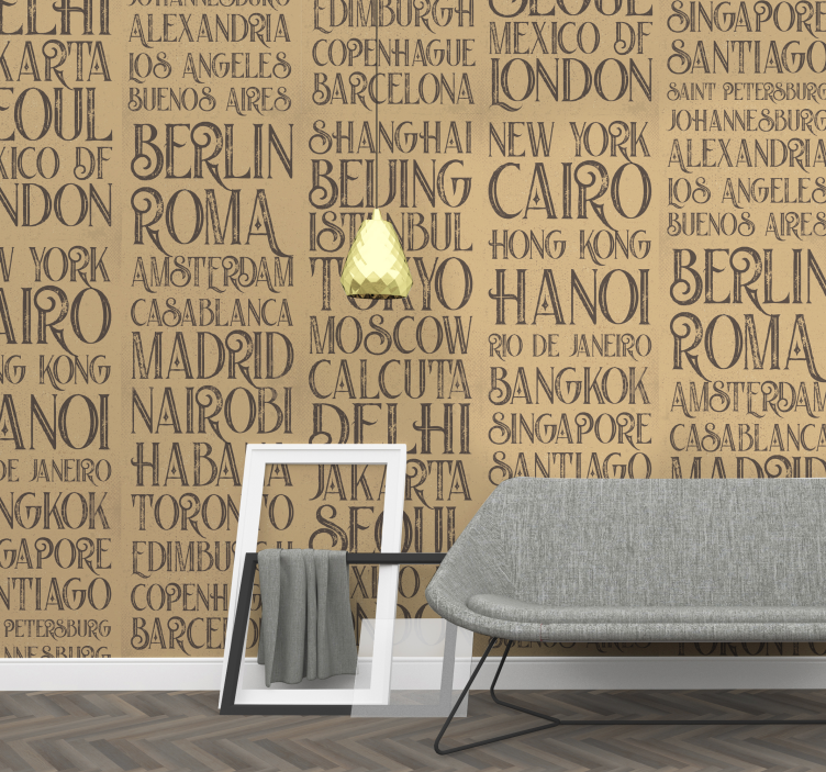 Papel pintado beige nombre ciudades en inglés - TenVinilo