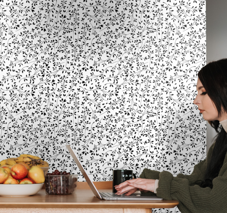 Papel pintado flores Flores polacas en negro - TenVinilo