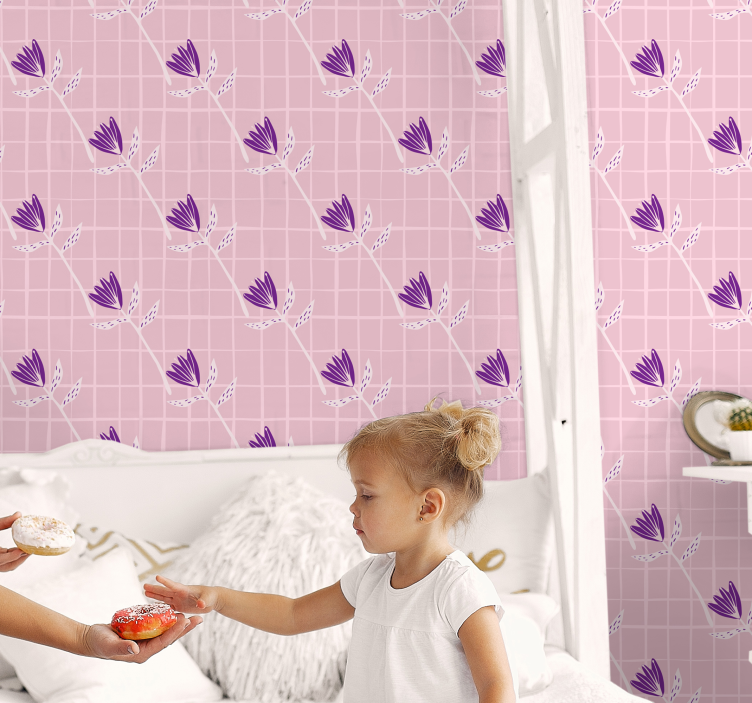 Papel pintado flores moradas en diagonal - TenVinilo