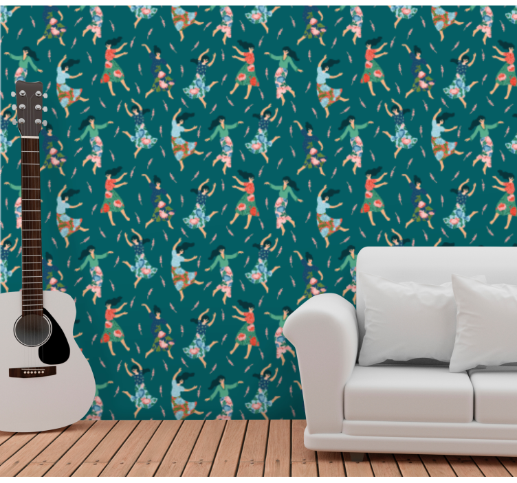 Papel pintado flores Mujeres bailando con - TenVinilo