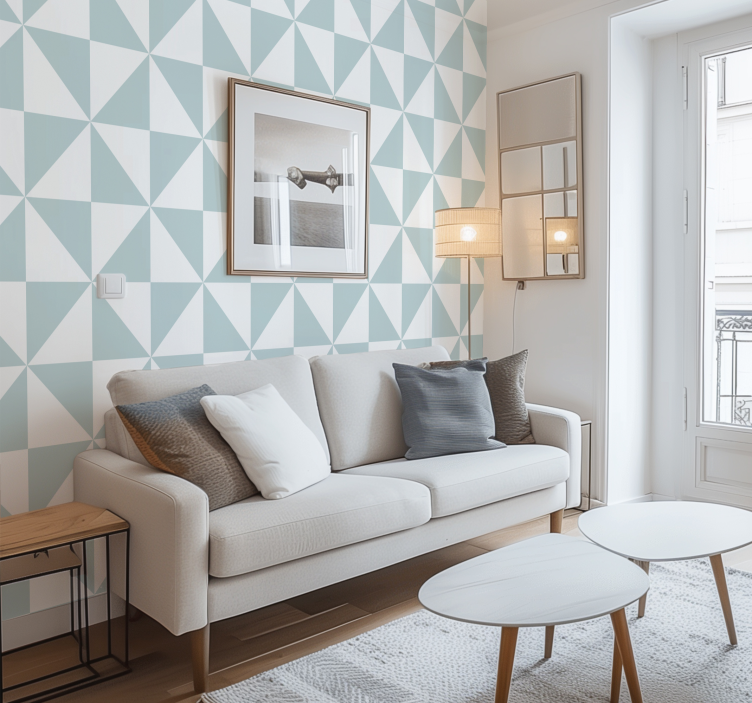 Papel pintado geométrico triangulos azules - TenVinilo