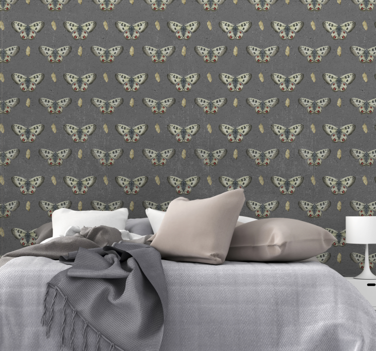 Papel pintado gris hormigón mariposas volando - TenVinilo