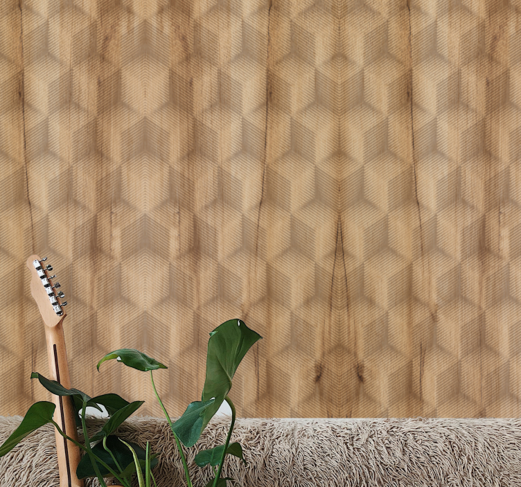 Papel pintado imitación madera Patrón de diamante de roble marrón - TenVinilo