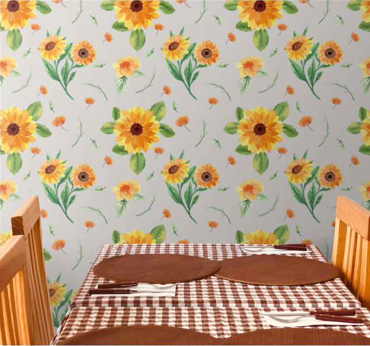 Papel pintado cocina Girasol acuarela flor patrón - TenVinilo