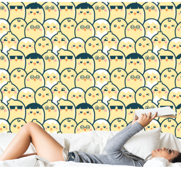 Papel pintado salón Pollito amarillo de patrones sin fisuras - TenVinilo