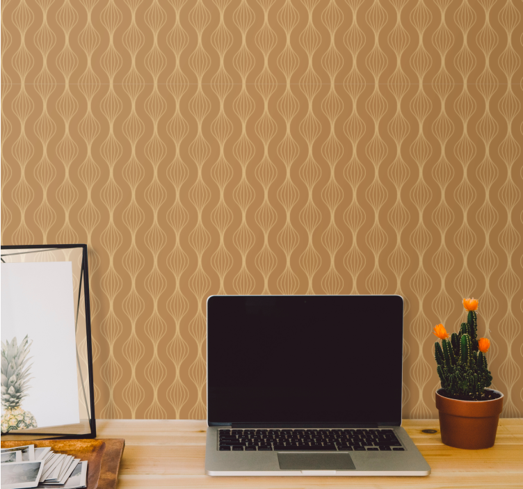 Papel pintado retro Estilo de decoración de arte de líneas dorada - TenVinilo