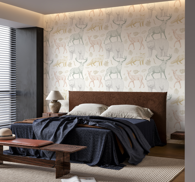 Papel tapiz animales diseño de bosque minimalista - TenVinilo