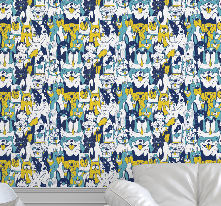Papel tapiz animales ensamblaje canino animado - TenVinilo