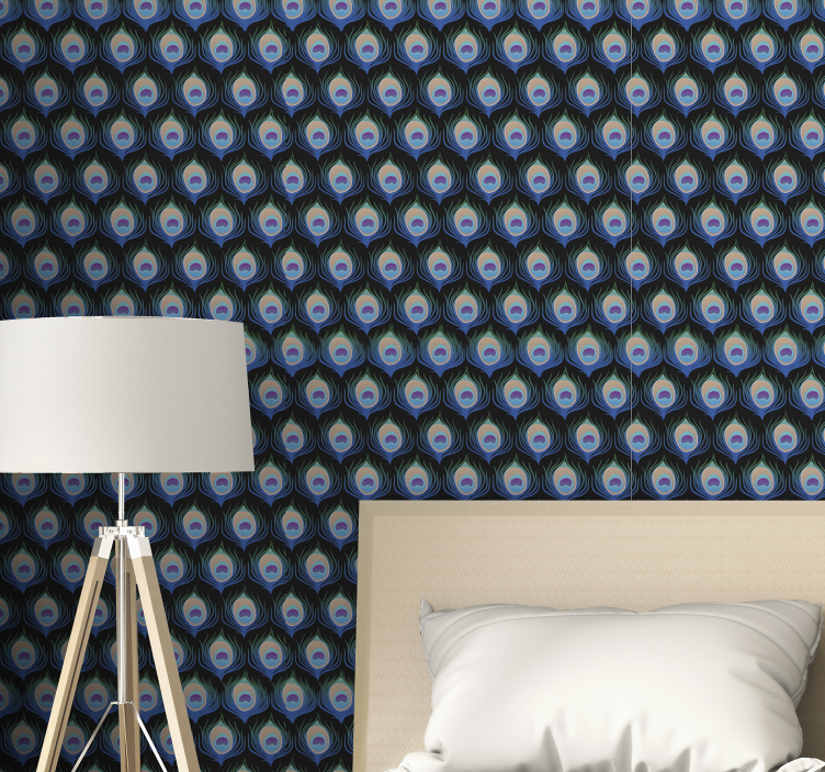 Papel tapiz pájaros patrones de plumas de pavo real - TenVinilo