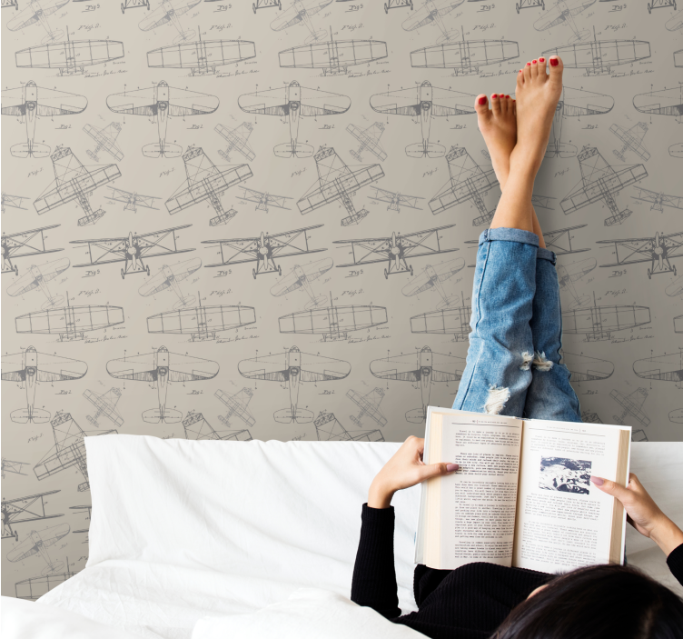 Papel tapiz arte bocetos de aviones antiguos - TenVinilo