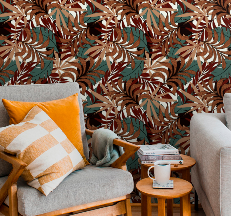 Papel tapiz hojas mural botánico abstracto - TenVinilo