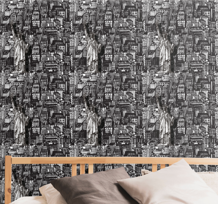 Papel tapiz ciudades collage urbano de estatuas - TenVinilo