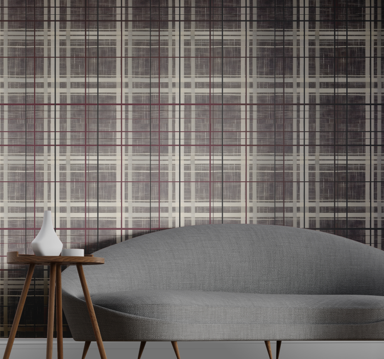 Papel tapiz cuadrados patrón escocés efecto piedra - TenVinilo