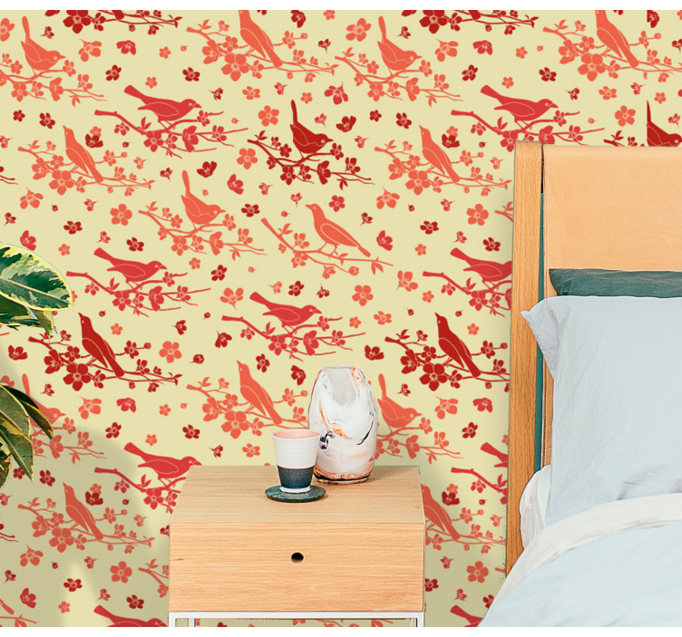 Papel tapiz floral aviario ornamental - TenVinilo